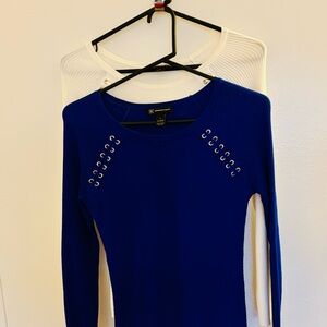 INC Blue and White Long Sleeve Tops